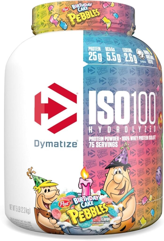 Dymatize ISO 100 Whey Protein Powder with 25g of Hydrolyzed 100% Whey Isolate, Vanilla 5 Pound, Package may vary Dymatize ISO 100 Whey Protein Powder with 25g of Hydrolyzed 100% Whey Isolate, Vanilla 5 Pound, Package may vary