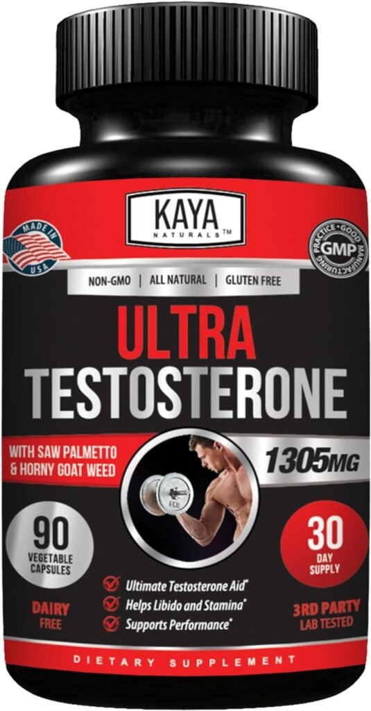 Kaya Naturals Ultra Testosterone - Mens Testosterone Booster with Tongkat Ali, Horny Goat Weed, Tribulus - Natural Workout Supplement for Energy, Stamina, and Strength Booster - 90 Count