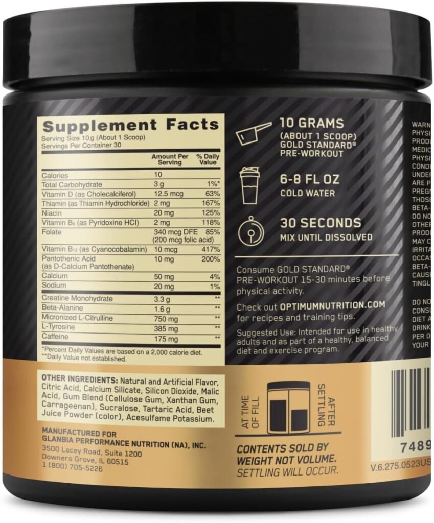 Optimum Nutrition Gold Standard Pre-Workout, Vitamin D for Immune Support, with Creatine, Beta-Alanine, and Caffeine for Energy, Keto Friendly, Blueberry Lemonade, 30 Servings (Packaging May Vary)