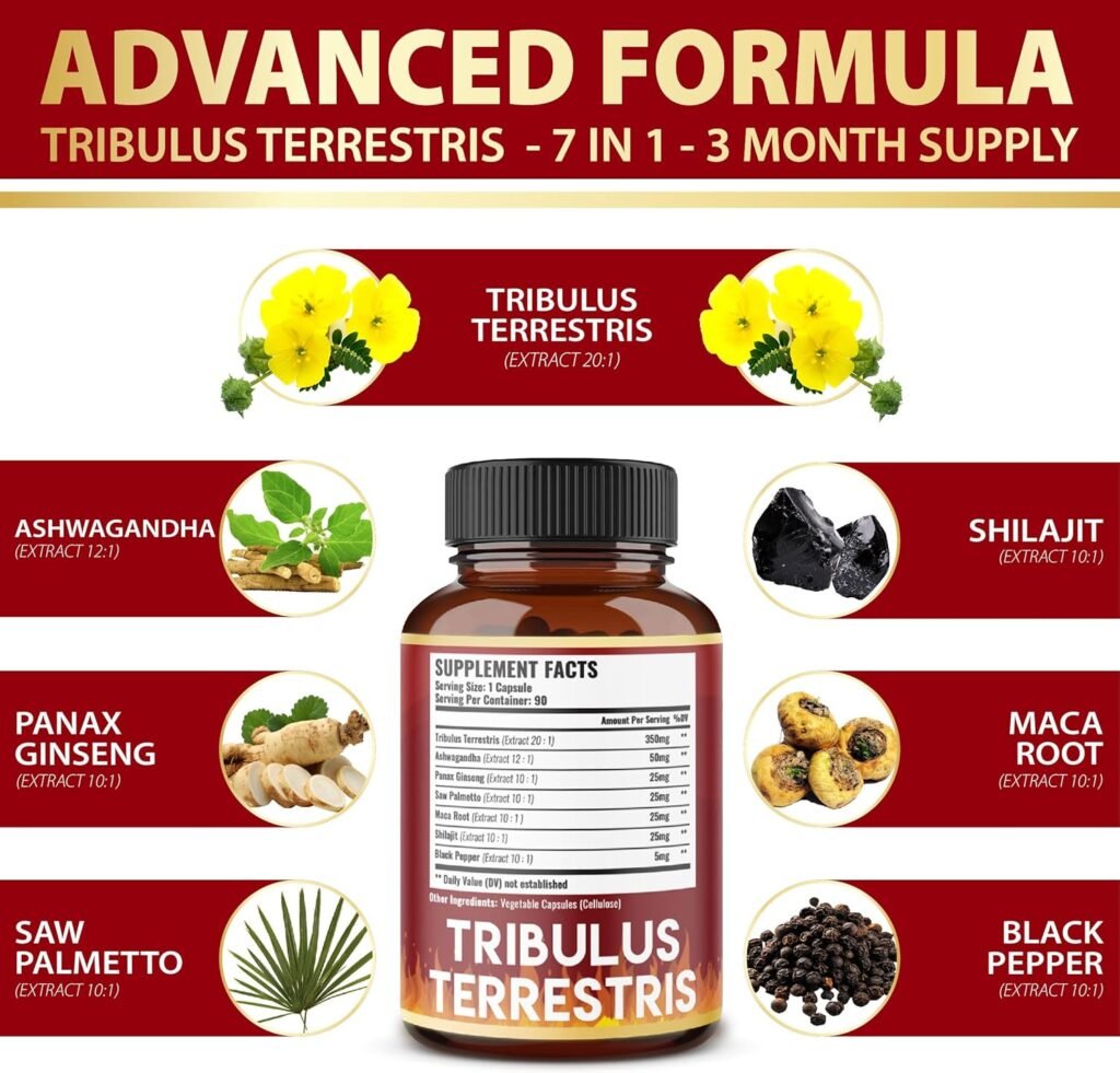 Zolotus Tribulus Terrestris, 8650mg Per Capsule, High Potency with Ashwagndha, Panax Ginseng, Saw Palmetto, Maca, Shilajit. Boost Energy, Mood, Stamina  Performance, for Men  Women, 3 Months Supply. Zolotus Tribulus Terrestris, 8650mg Per Capsule, High Potency with Ashwagndha, Panax Ginseng, Saw Palmetto, Maca, Shilajit. Boost Energy, Mood, Stamina  Performance, for Men  Women, 3 Months Supply.
